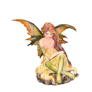 Fantasy Bookworm Fairy Yellow and Green Winged Figurine